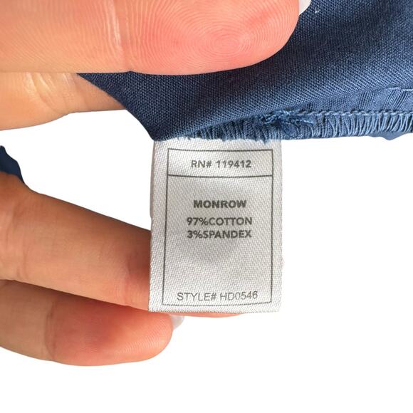 Monrow Navy Stretch Poplin Cotton Blend Button Up Long Sleeve Mini Shirt Dress - Picture 13 of 14